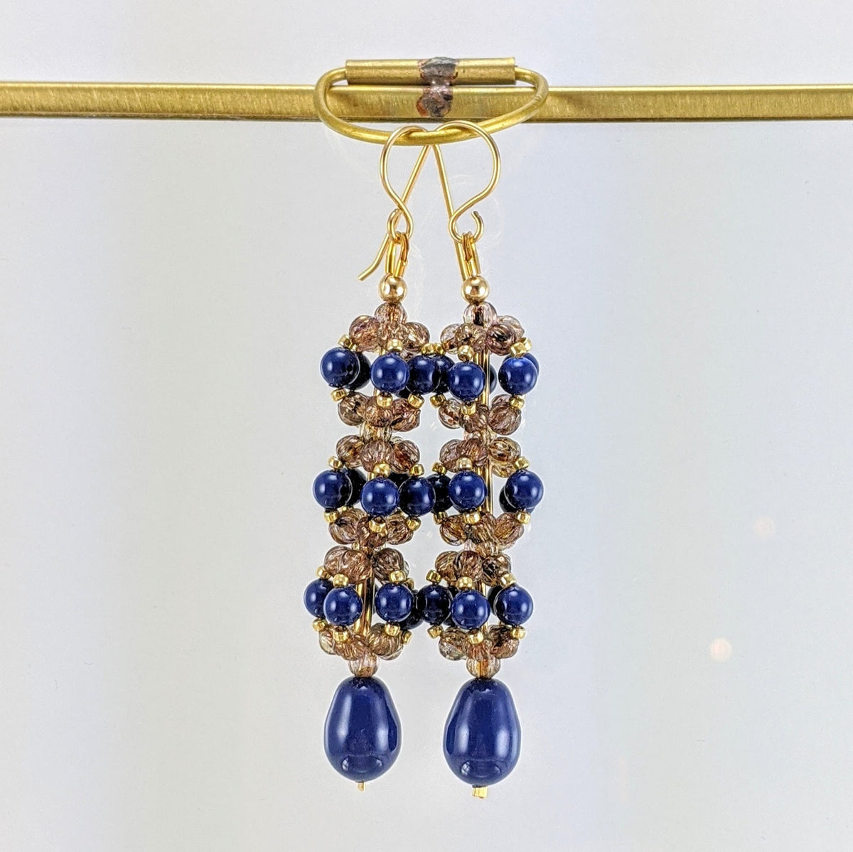 Dark lapis crystal pearl earrings