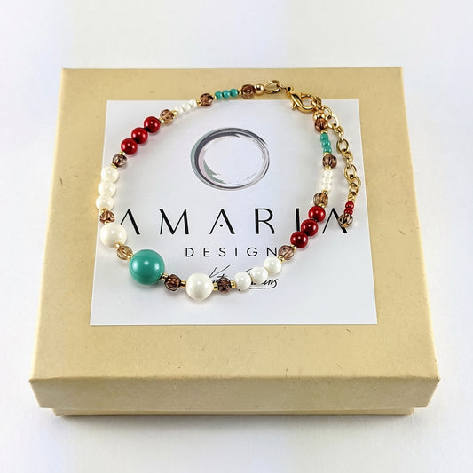 Tri - color crystal pearl bracelet