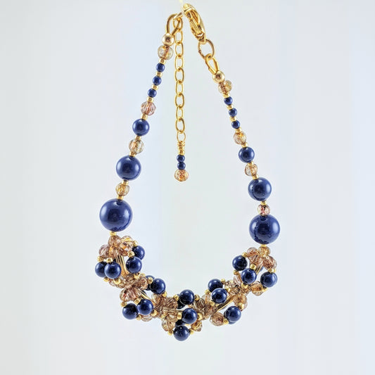 Dark lapis crystal pearl bracelet