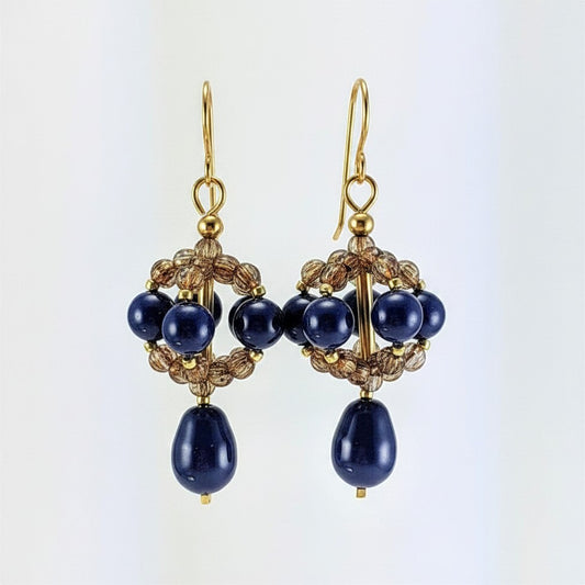 Dark lapis crystal pearl earrings