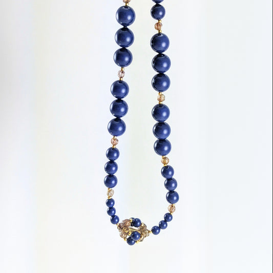 Dark lapis crystal pearl necklace