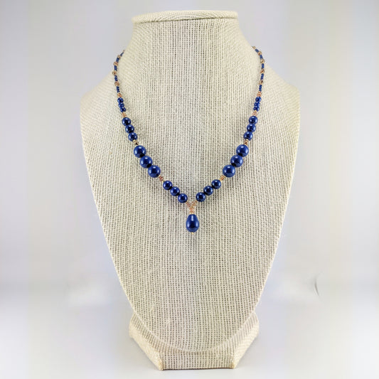 Dark lapis crystal pearl necklace