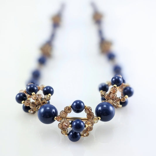 Dark lapis crystal pearl necklace