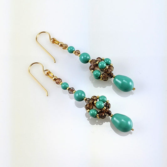 Jade crystal pearl earrings