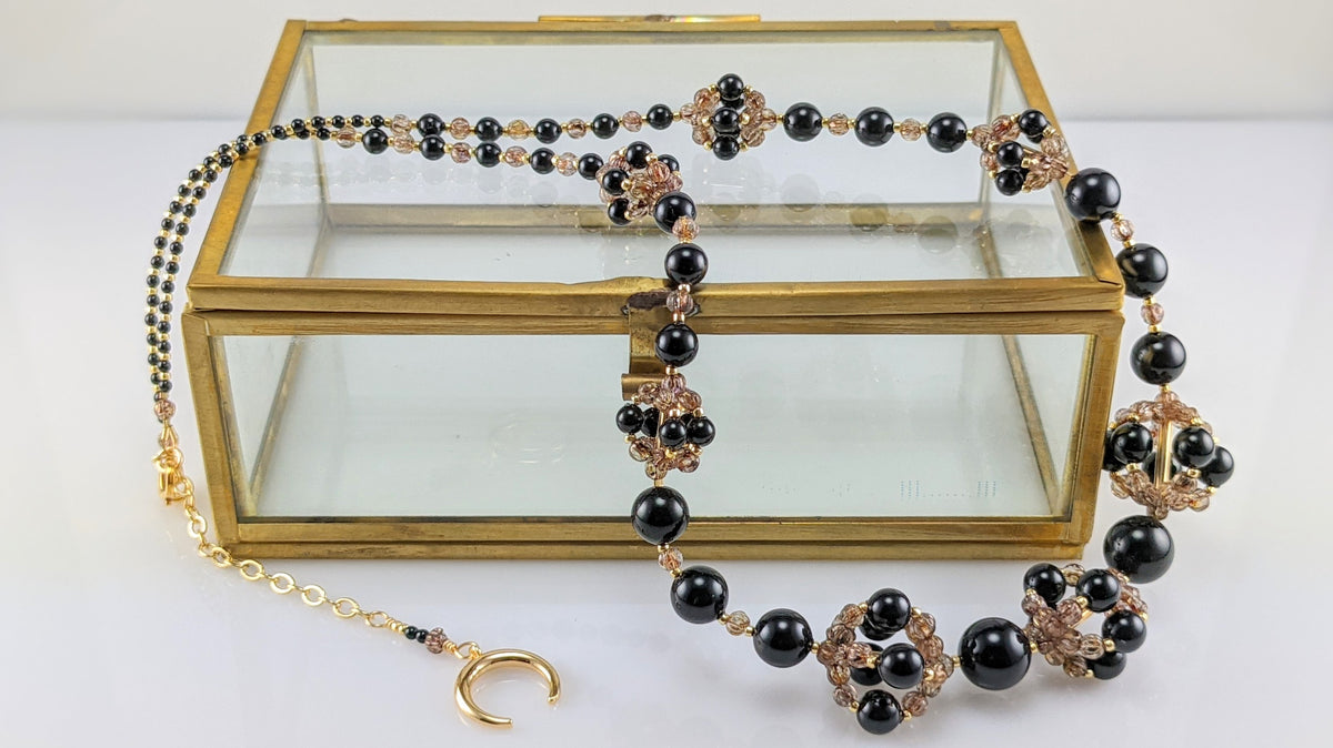 Mystic black crystal pearl necklace