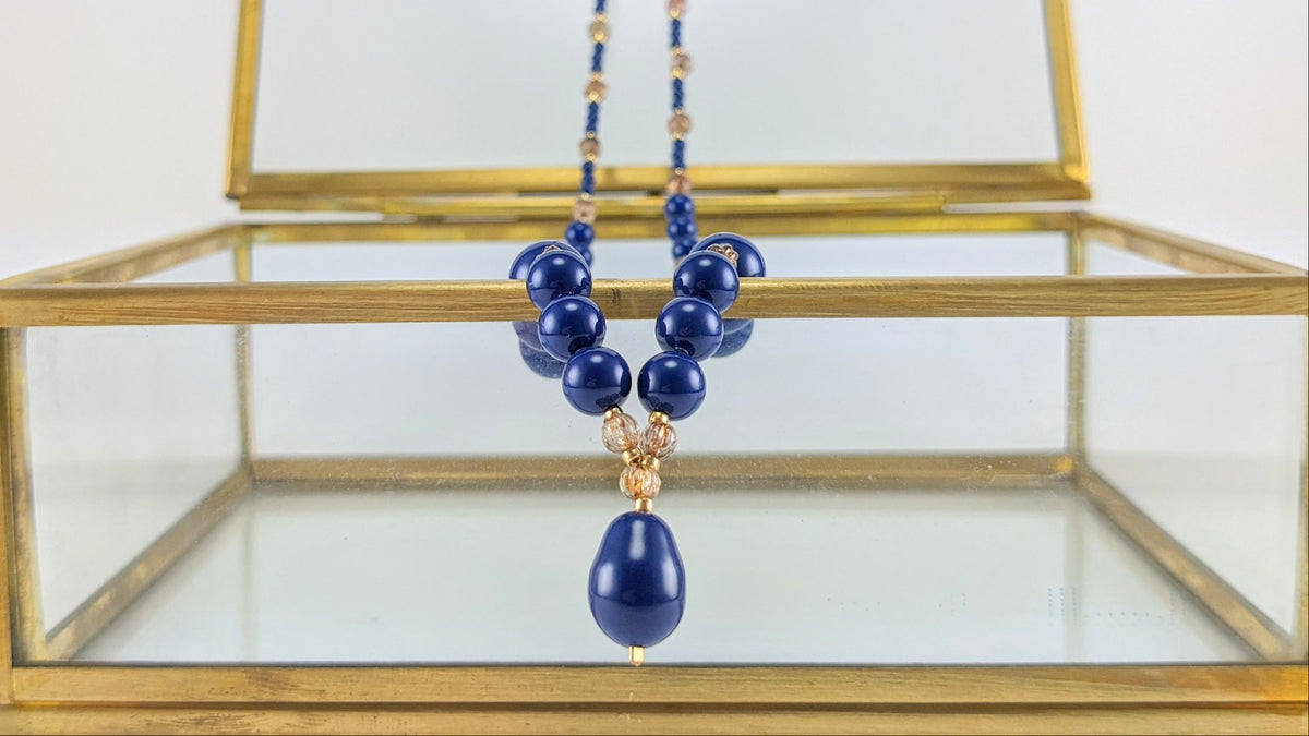 Dark lapis crystal pearl necklace