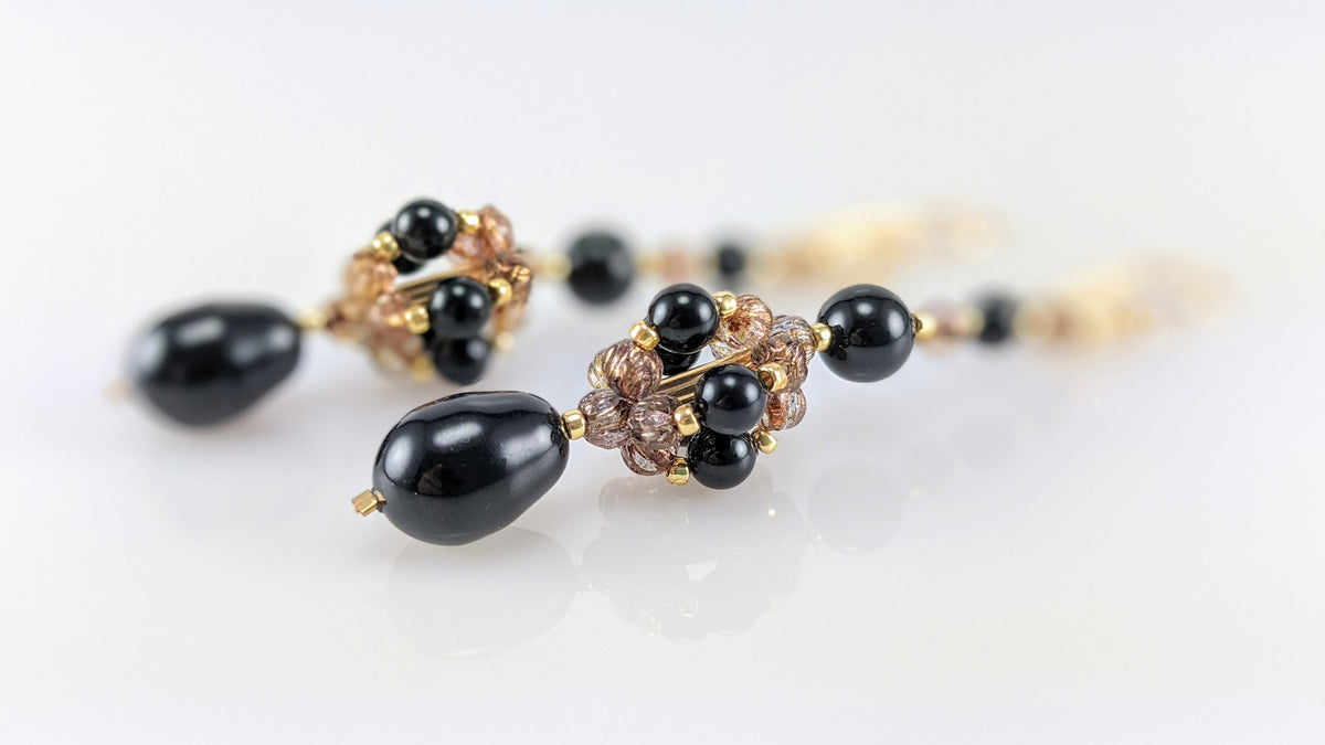 Mystic black crystal pearl earrings