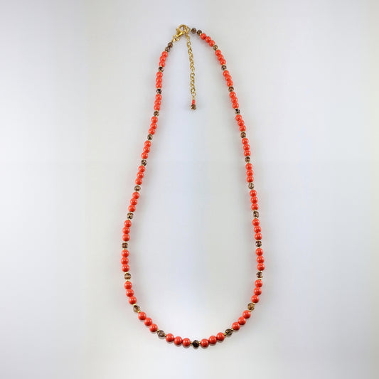 Coral crystal pearl necklace