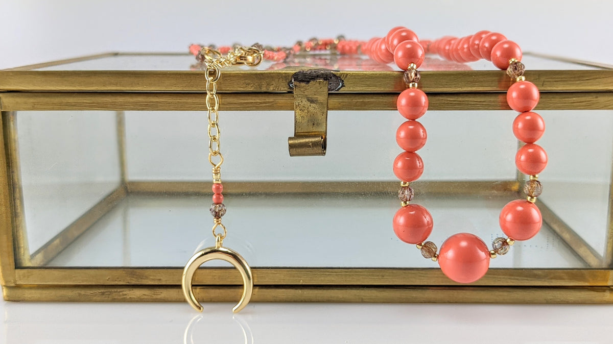 coral crystal pearl necklace