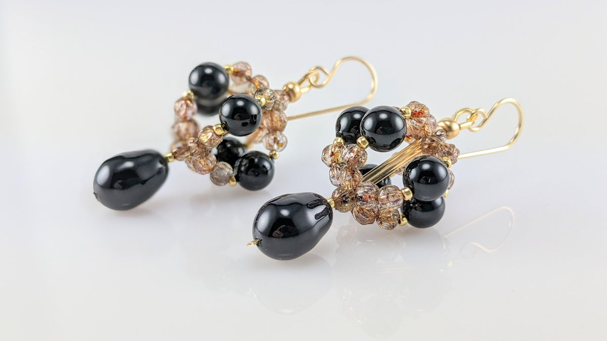 Mystic black crystal pear earrings