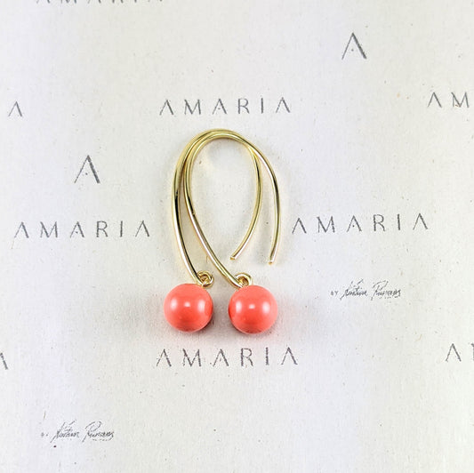 Coral crystal pearl earrings