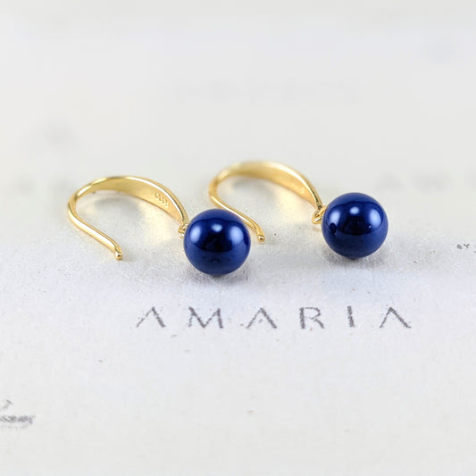 Dark lapis crystal pearl earrings