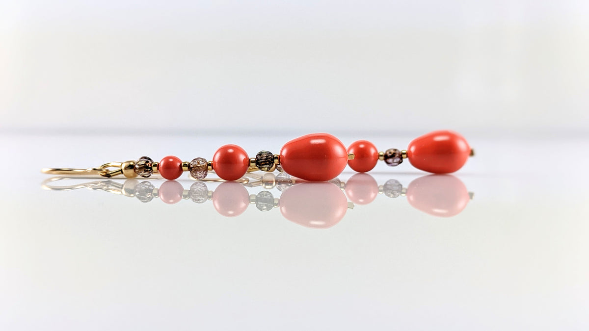 Coral crystal pearl earrings