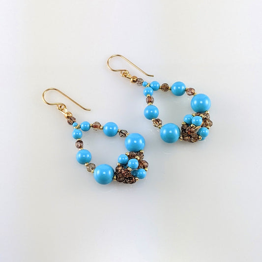 Turquoise blue crystal pearl earrings