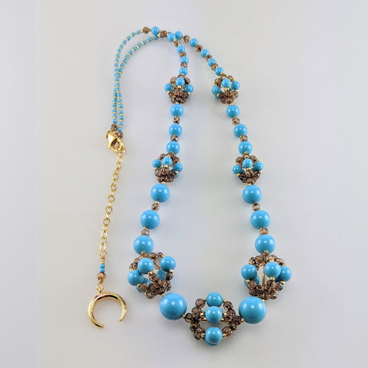 Turquoise blue crystal pearl necklace