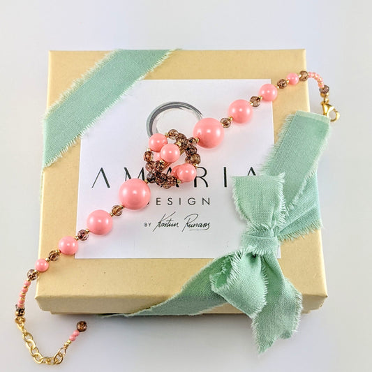 Pink crystal pearl bracelet