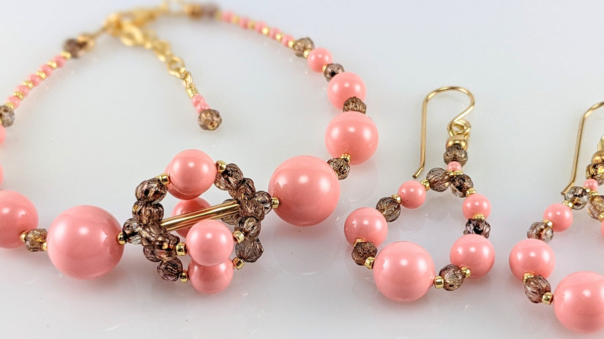 Pink crystal pearl earrings