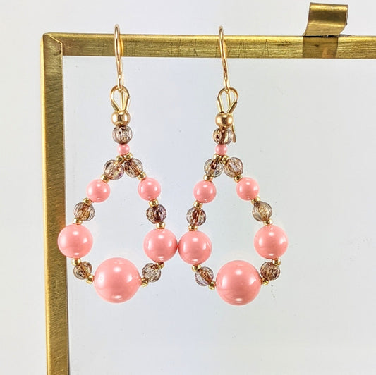 Pink crystal pearl earrings