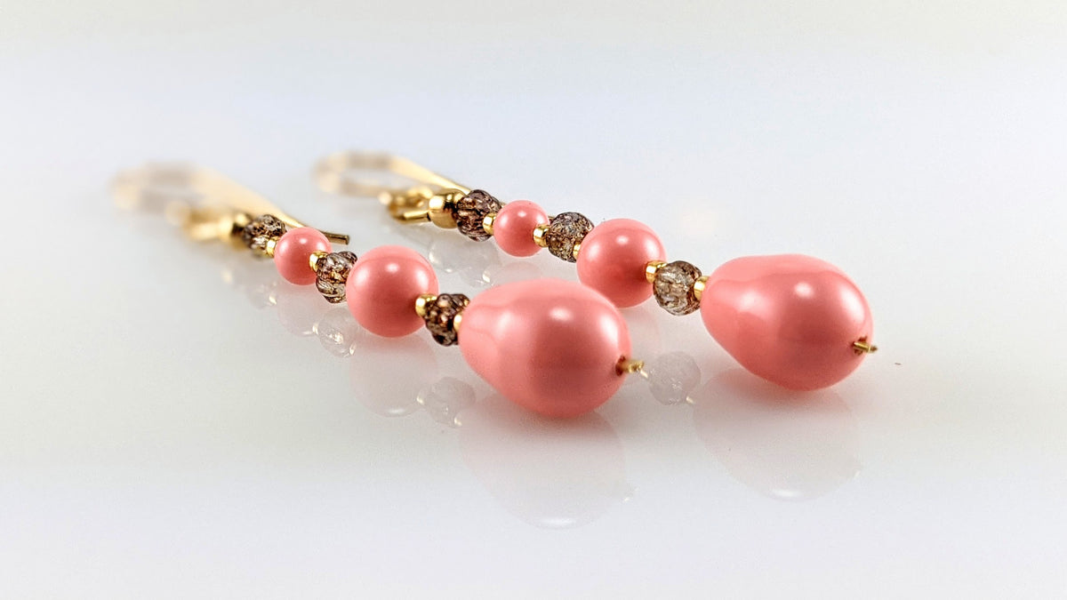 Pink crystal pearl earrings