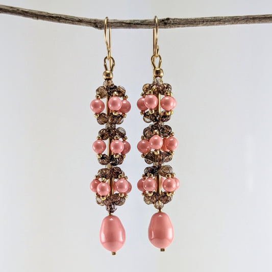 Pink crystal pearl earrings