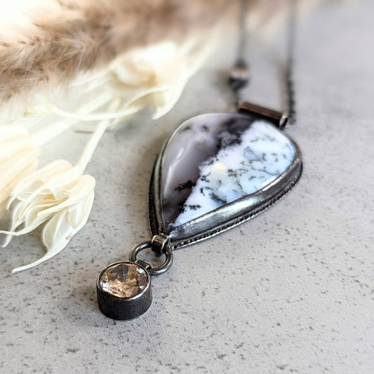 Dendritic Agate Necklace with Golden Accents