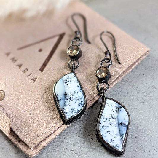 Dendritic Agate earrings with golden accents