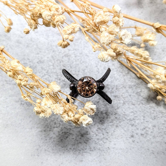 Golden cubic zirconia silver ring