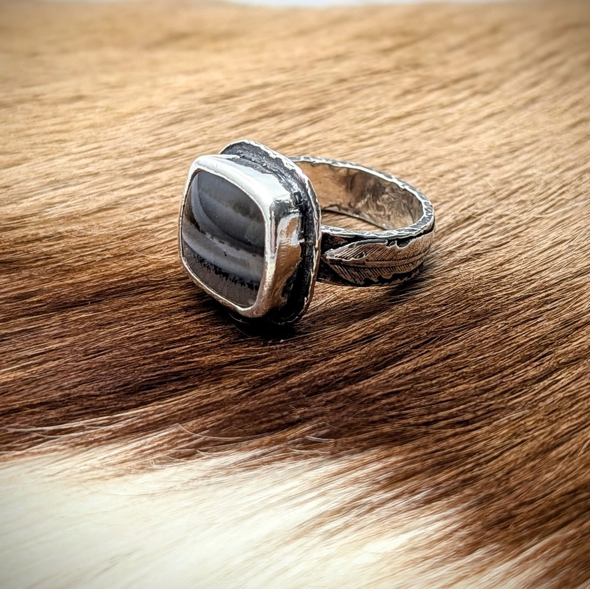 Montana Agate Feather Ring