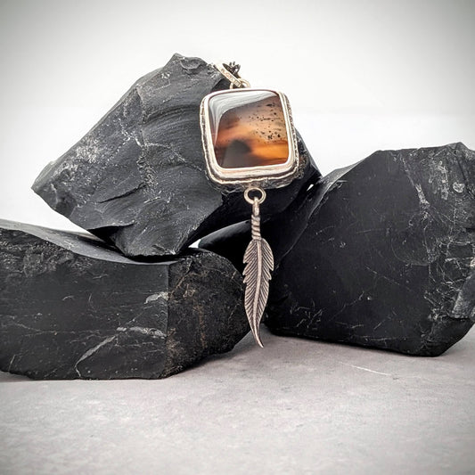 Montana Agate Necklace with Feather