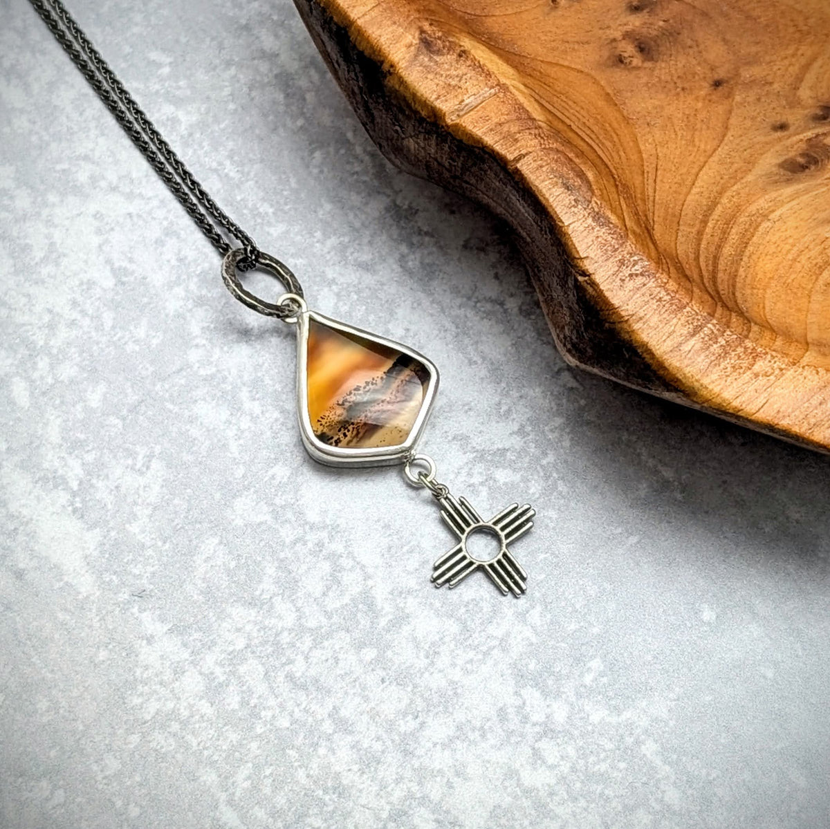 Statement Montana Agate Necklace with sun charm