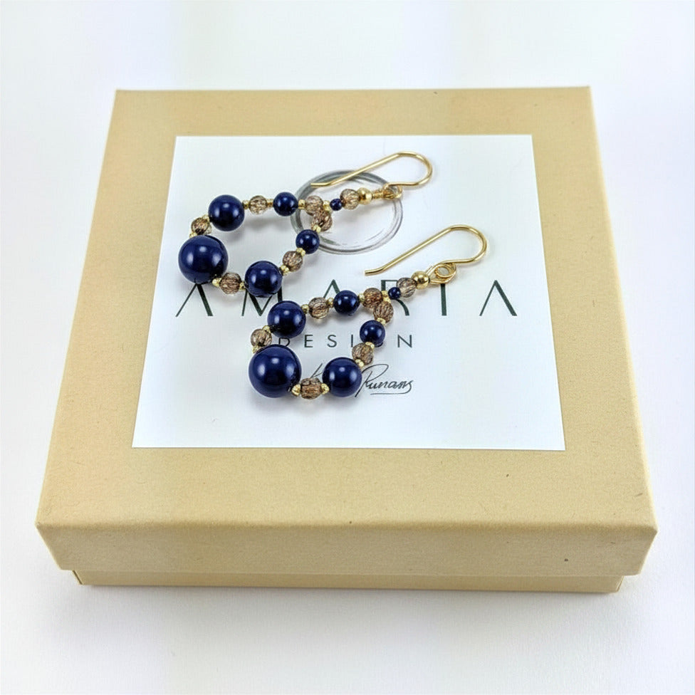 Dark lapis crystal pearl earrings