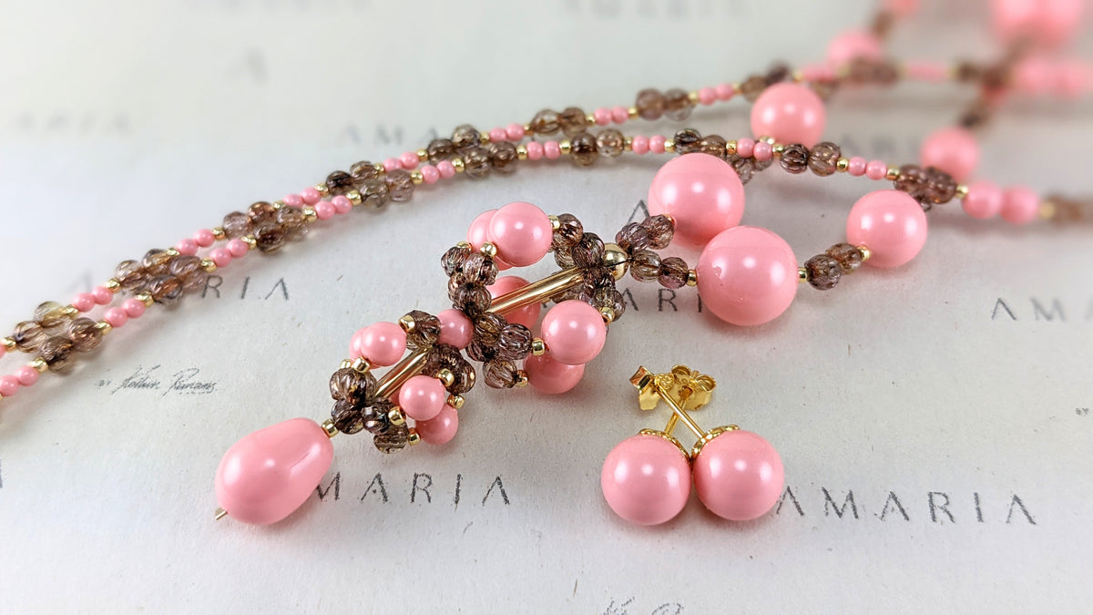 Pink crystal pearl necklace