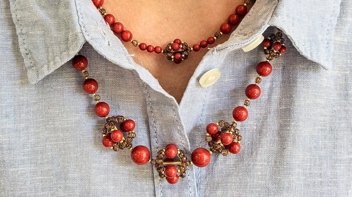 Red crystal pearl necklace