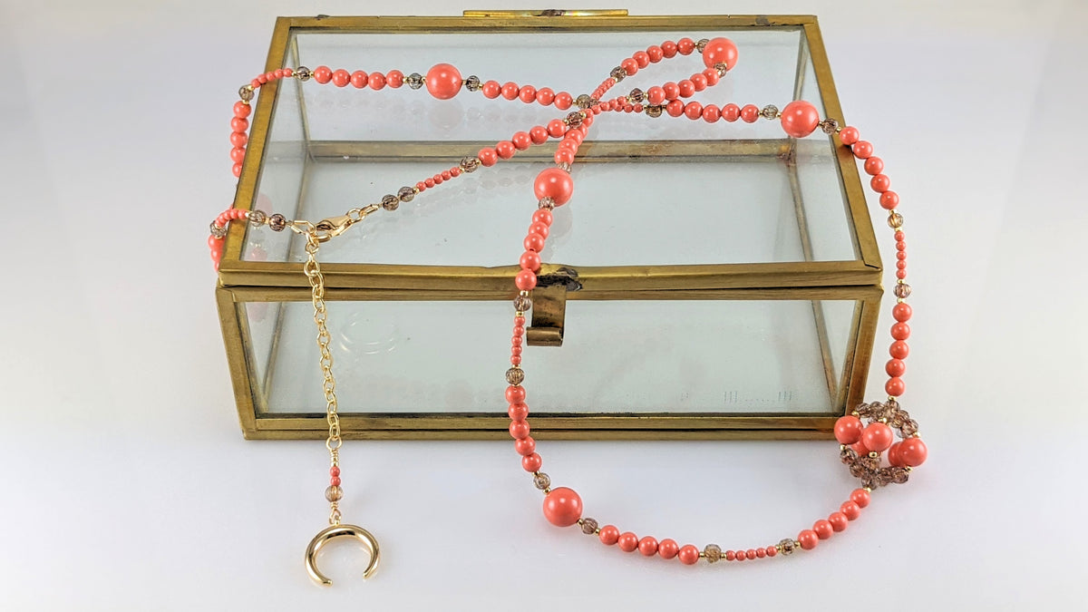 coral crystal pearl necklace