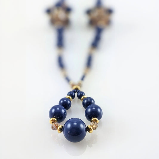 Dark lapis crystal pearl necklace
