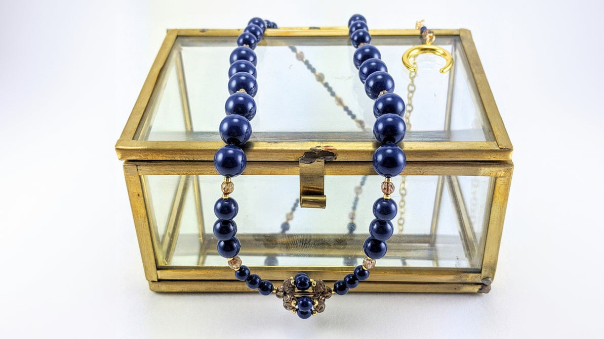 Dark lapis crystal pearl necklace