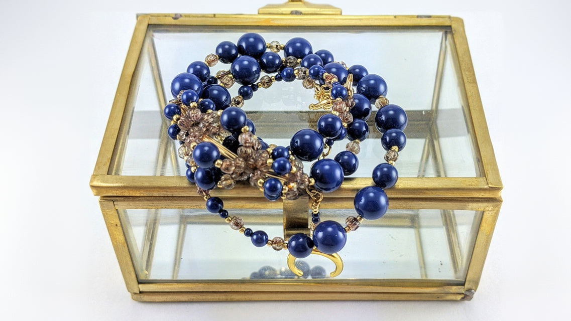 Dark lapis crystal pearl necklace