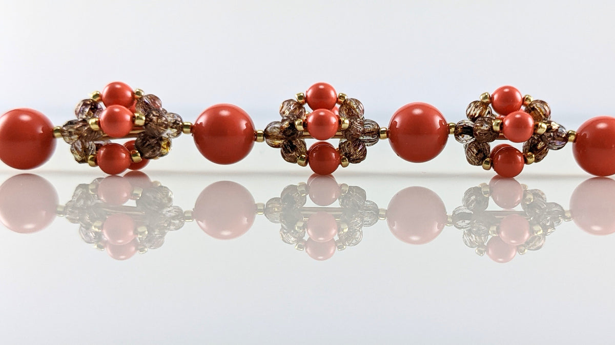 Coral crystal pearl bracelet