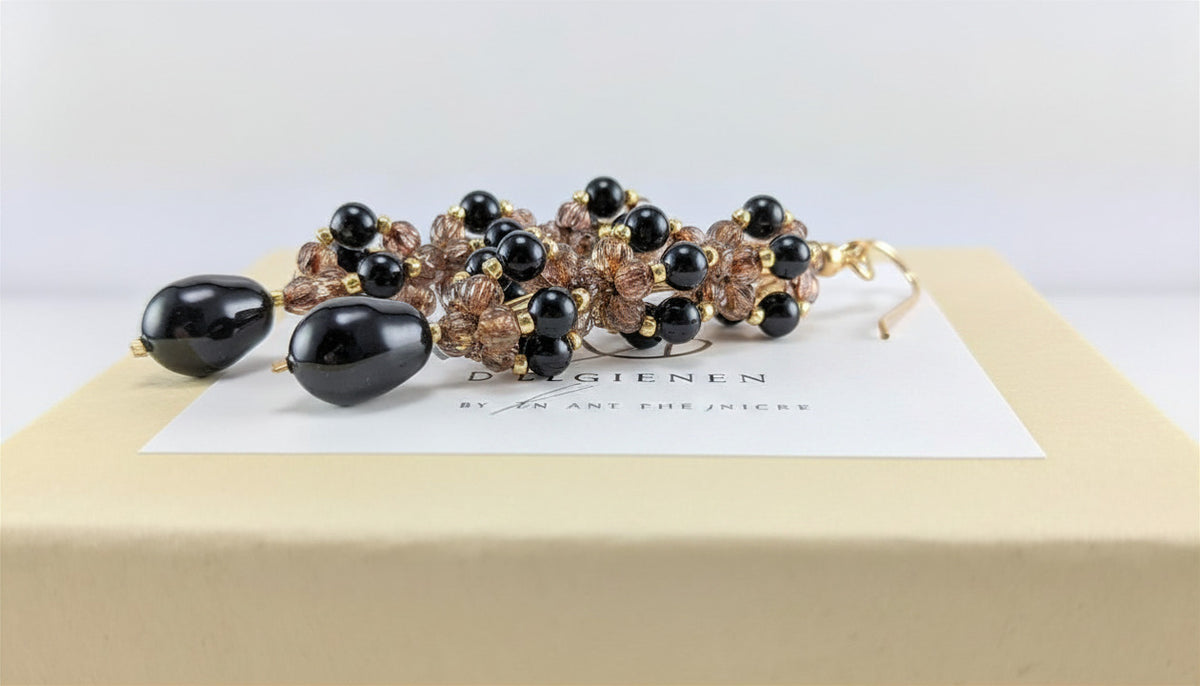 Mystic black crystal pearl earrings