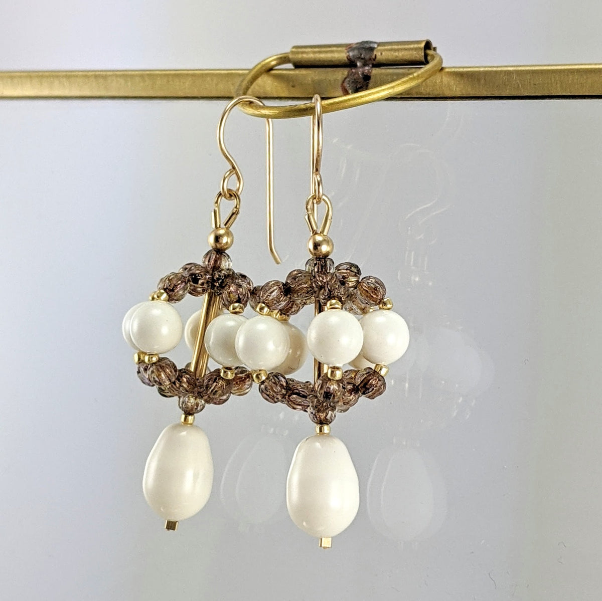 Ivory crystal pearl earrings