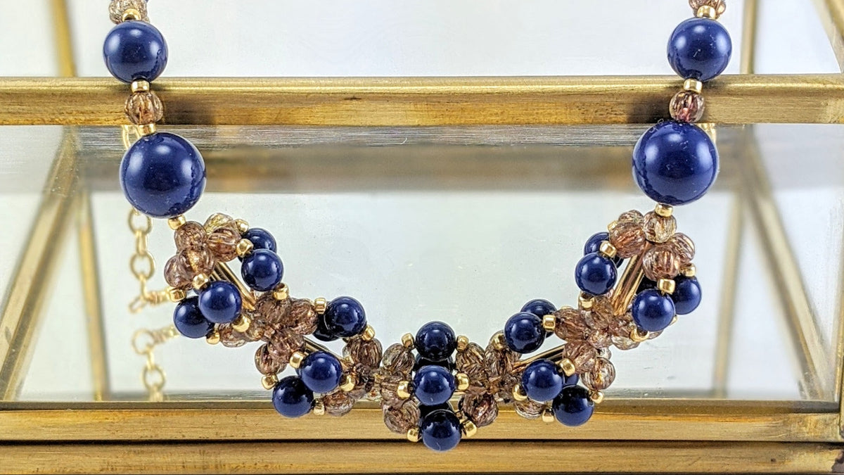 Dark lapis crystal pearl bracelet
