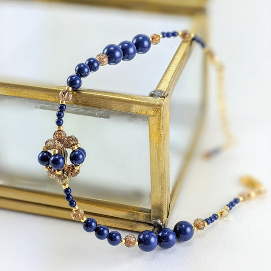 Dark lapis crystal pearl bracelet
