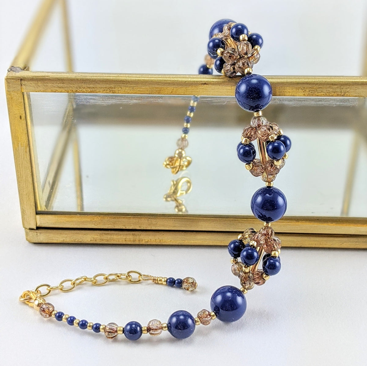 Dark lapis crystal pearl bracelet