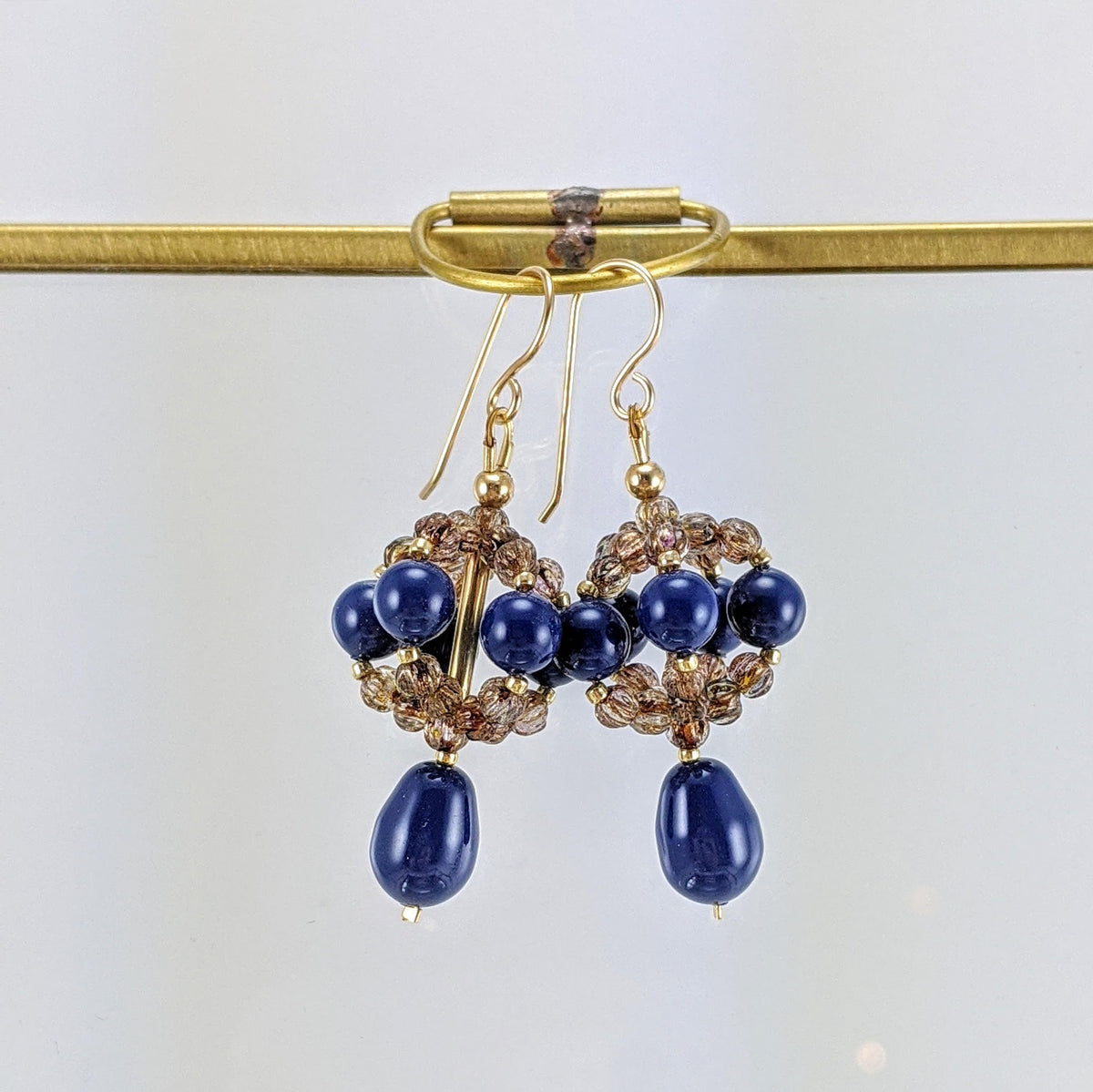 Dark lapis crystal pearl earrings