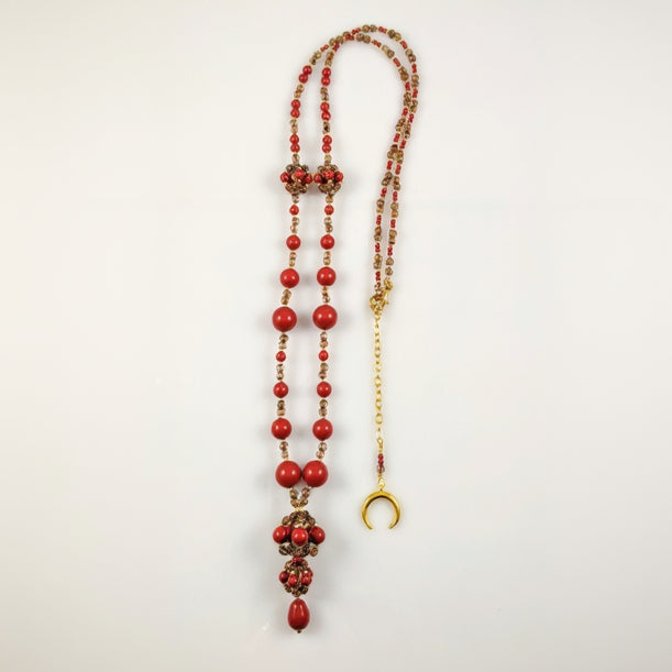 Red crystal pearl necklace