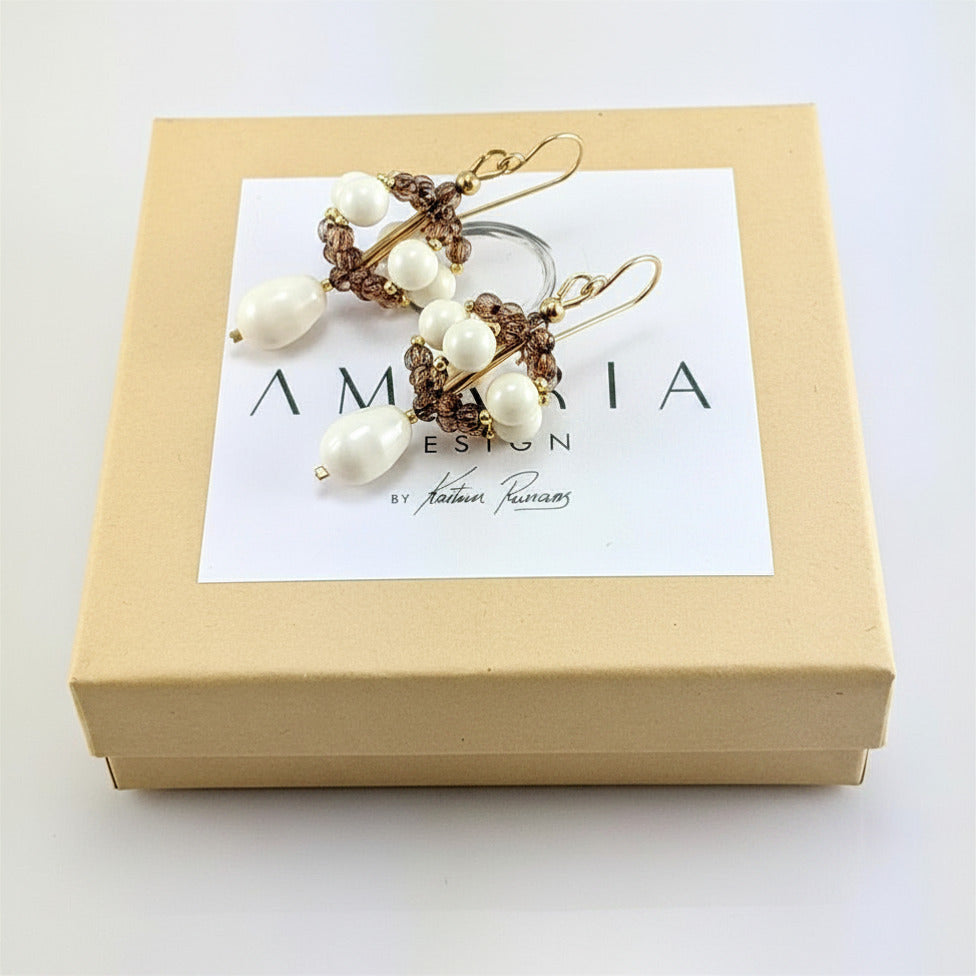 Ivory crystal pearl earrings