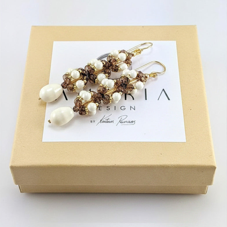 Ivory crystal pearl earrings