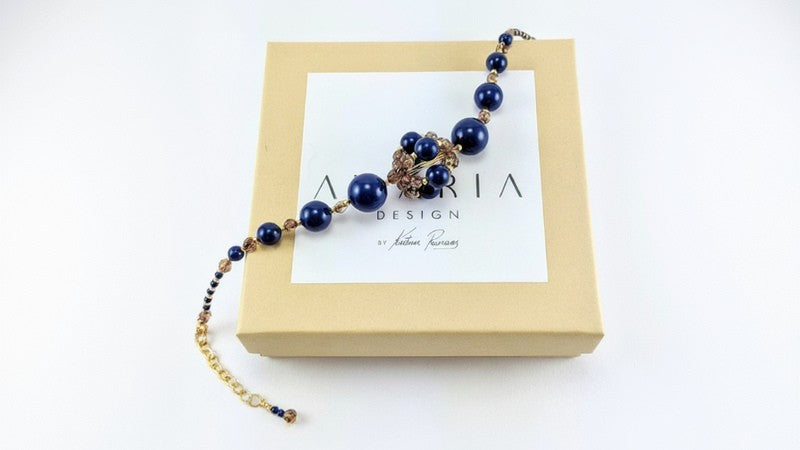 Dark lapis crystal pearl bracelet