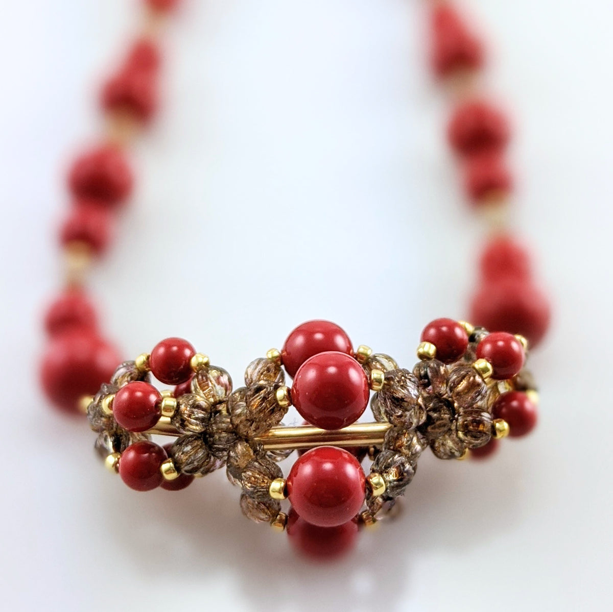 Red crystal coral necklace