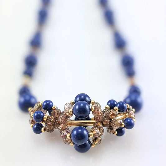 Dark lapis crystal pearl necklace